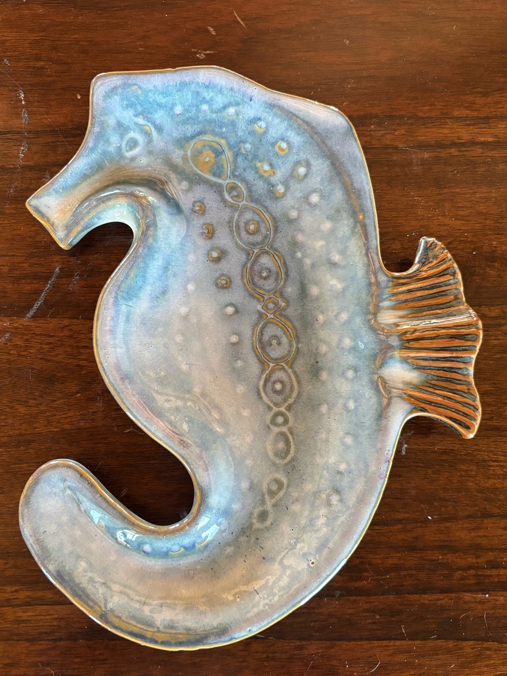 Seahorse Ceramic Trinket Dish in Iridescent Blue-Green